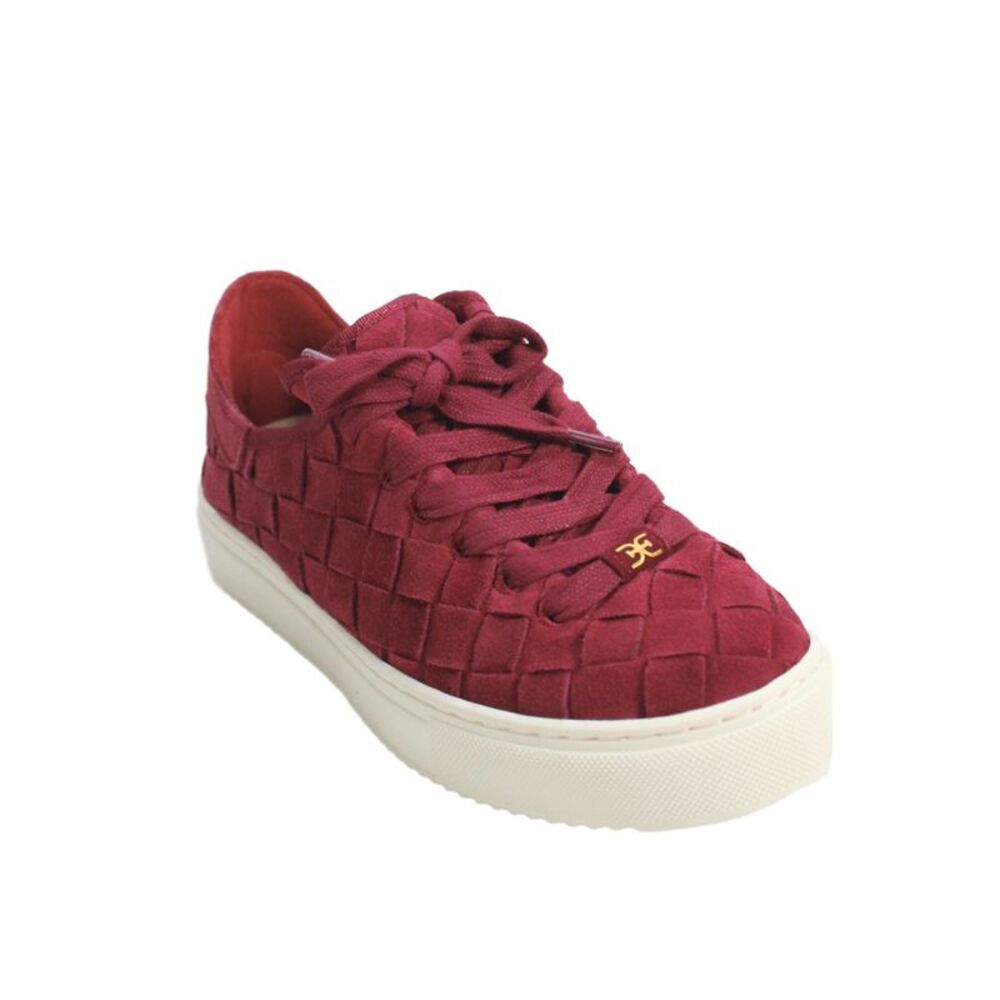 Sam Edelman Women's Suede Laced Poppy Woven Sneakers Red Size 6